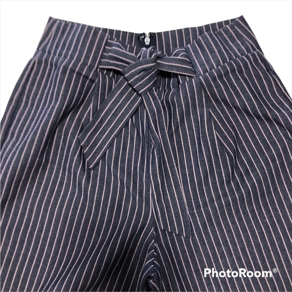 june & hudson Ankle Length Pants Pinstriped Blue Blush Tie Waist Back Zipper - Picture 3 of 10